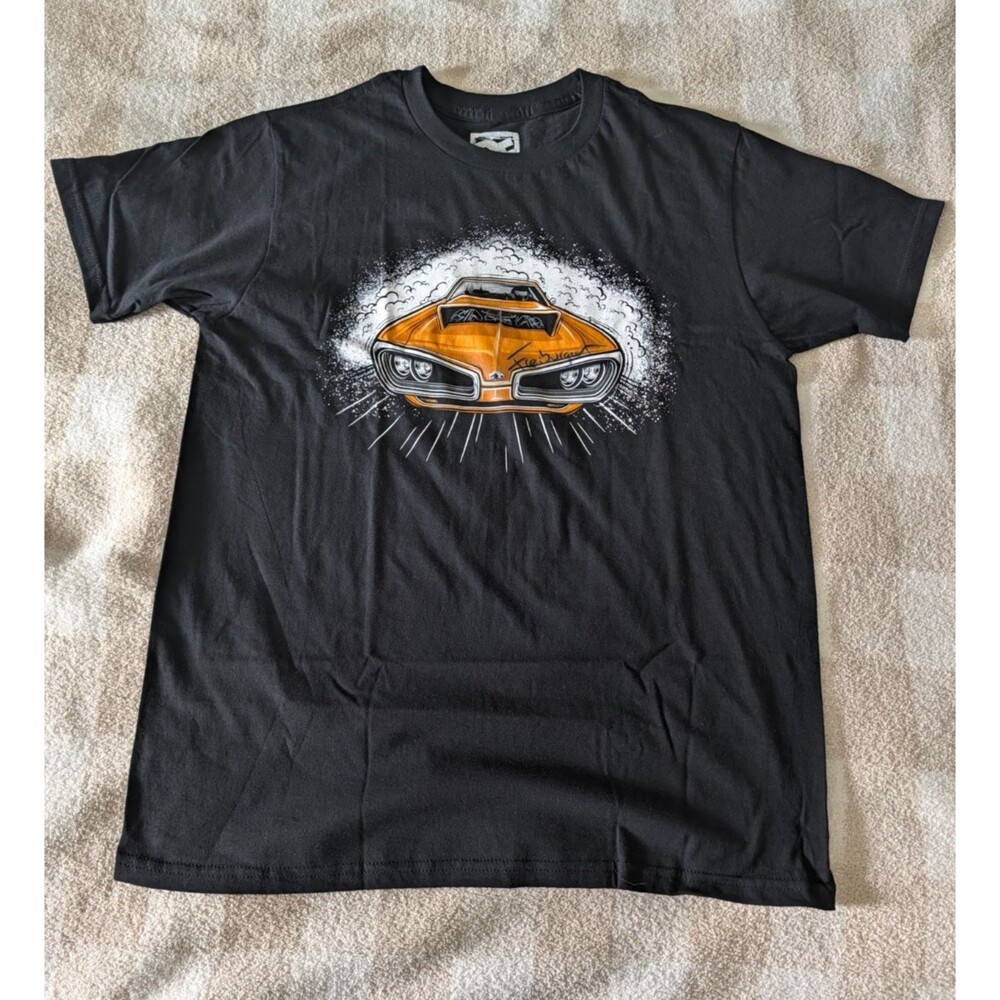 Autographed David Freiburger T-Shirt Medium Black Muscle Car Graphic Signed USA